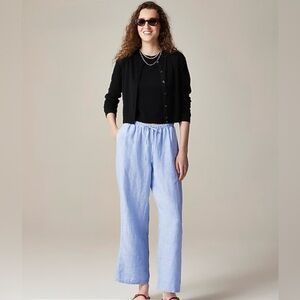 J.Crew Soleil Linen Pull-On Pants French Blue Elastic Waist